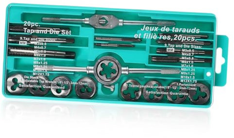 VILLFUL 20piezas Llave De Macho De Mano Juego De Herramientas De Roscado Acero Para Cojinetes Mango Llave Para Machos Terrajas De