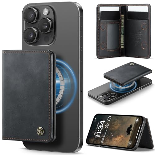 KZB für MagSafe Wallet für Magsafe Kartenhalter mit 4 Kartenfächer RFID Schutz PU Leder Minimalistisch Magnetisches Wallet für iPhone 17/16/15/14/13/12/ Pro/Max/Plus, Schwarz