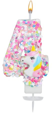 Vela Unicornio con Número, Purpurina Lentejuelas Velas Cumpleaños Numeros Adorno para Tarta de Unicornio Decoración Cumpleaños para Niñas Baby Shower y Celebraciones Temáticas (4)