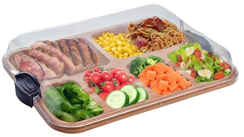 Wooden Charcuterie Board with Lid & Compartments 6-Section Serving Platter Large Food Tray 38.1 x 27.94 cm Perfect for Entertaining & Parties