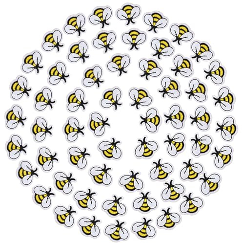 60 Stück Bienen-Stickerei Bestickte Patch Cartoon Bienen Aufnäher Flicken Bügelbilder Iron on/Sew on Patch Aufnäher für Aufnähen oder Aufbügeln auf Kleidung Kleid Rucksäcke Jacken T-Shirt Hut Jeans