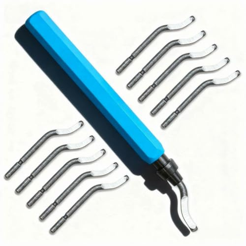 Alinw 11 Pcs Deburring Tool for 3d Printing, De Burring Tools, Pipe Deburring Tools for Metal, A Handle with 10 Replacement Blades for Plastic, 3D Printing, Metal, Aluminium, PVC, Steel, 360° Rotating