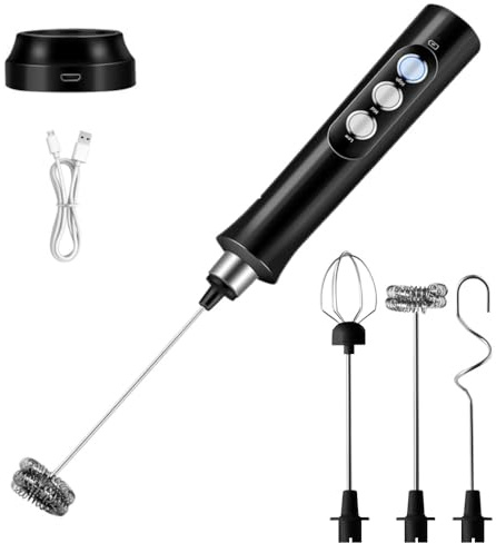 Milk Frother Handheld, atolla USB Rechargeable Electric Foam Maker with 3 Heads, 3 Adjustable Speeds Mini Milk Foamer for Latte, Cappuccino, Coffee, Hot Chocolate, Matcha