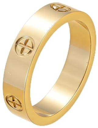 Yoowish Gold Rings for Women Men, Stainless Steel Cross Jesus Design Promise Ring, Non Tarnish 18K Gold-Plated Love Band Rings for Wedding Engagement Birthday Travel (Gold, Size T)
