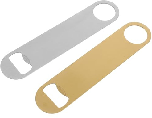 KICHOUSE Abridor de Botellas Plano de Acero Inoxidable 2 Piezas Dorado y Plateado Abrebotellas Portátil para Barman y Cocina Destapador Reutilizable para Cerveza y Vino en Bar y