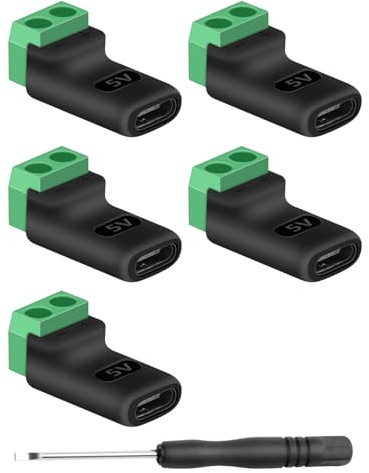 GELRHONR USB C-uttag lödning 5 V adapter 5 stycken, typ C till 2-polig skruvterminaladapter, lödfri anslutningsklämma omvandlare USBC-uttag för laddningsleksaker gör-det-självare