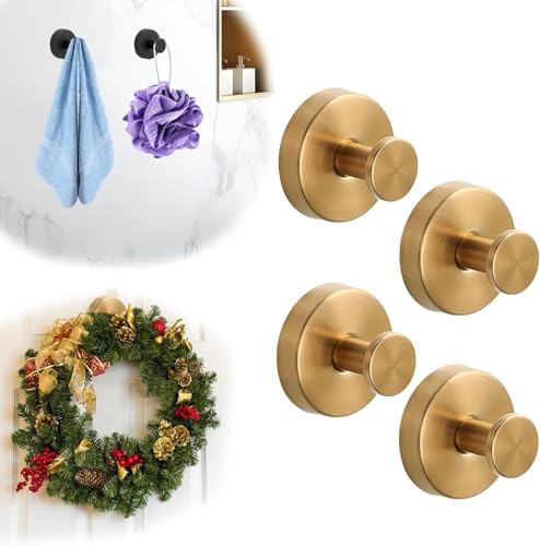 Gancho Colgador Ventosa De Acero Inoxidable, Gancho De Succión De Vacío Potente, Gancho Para Baño Al Vacio Impermeable, Gancho Con Ventosa Para Toalla De Cocina Y Baño Sin Taladros (Oro-4PCS)