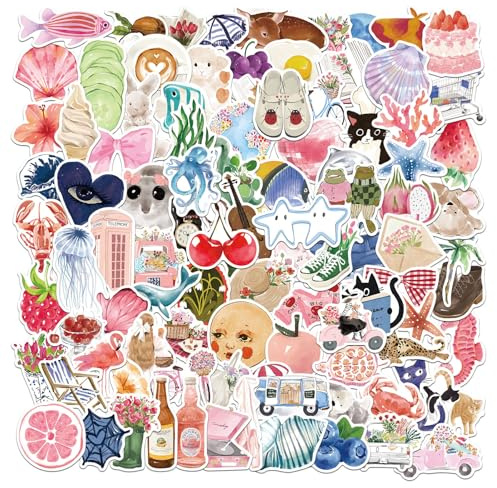 100 Pack Aesthetic Scrapbook Stickers - Cute Cartoon Waterproof Vinyl Stickers for Water Bottles, Laptop, Journal - Decorative Stickers Pack for Adults, Teens and Girls