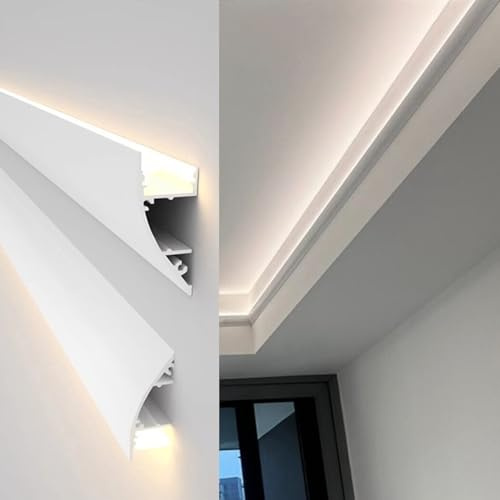 Corniche LED Plafond Moulure Décorative en Aluminium Blanc avec Éclairage LED, Moulure Murale pour Couloir, Chambre Ou Meuble, Profilé LED pour Plinthe.(6m(19.7ft))