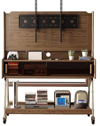 Supporto TV da Pavimento con Legno Base, TVs con le Ruote con Ripiano, carrello TV per televisori da 40-65 pollici, regolabile in altezza,per angolo camera da letto, esterno
