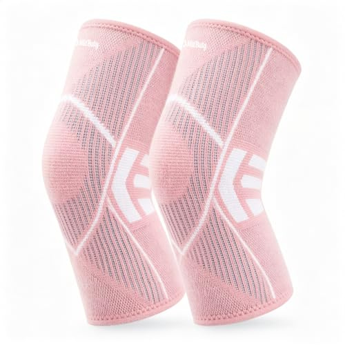 Rodillera para Mujer, Soporte de Compresión para Rodilla con Agarre de Silicona Antideslizante, Rodillera Tejida Transpirable para Correr, Entrenar, Gimnasio y Actividades Diarias, Rosa, 1 Par
