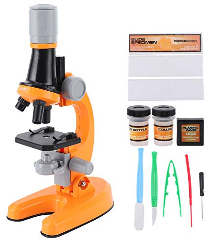 FILFEEL 40X-1200X Högupplöst Monokulärt Biologiskt Mikroskop för Barn med Flervinkelobservation och Optisk Bildbehandling - blå (Orange)