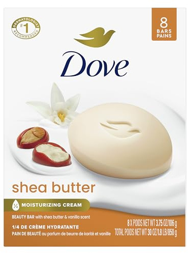 Dove Beauty Bar Soap Shea Butter, 8 Bars for Nourished, Radiant Skin, Enriches Skin 3.75 oz