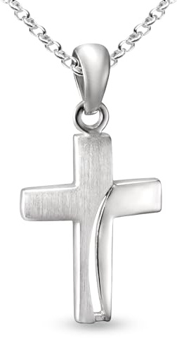 Vinani Damen Anhänger und Kette - Kreuz mattiert glänzend mit Erbskette aus 925 Sterling Silber für Frauen Kette aus Italien - Charms AKY-T