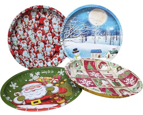 Land-Haus-Shop® Schickes Weihnachtsteller SET, 4x Weihnachts Advent Nikolaus Teller Metall 26 cm, 4 Design