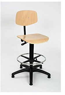Hoher Arbeitsstuhl Modell 6175 - mit Bodengleitern und Fußring, Sitz Buche, von Lotz