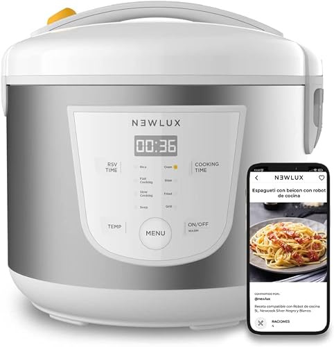 NEWCOOK Multifunktions-Küchenroboter, Kapazität 5 Liter, programmierbar bis zu 24 Stunden, automatisch kochen, 8 voreingestellte Menüs und Warmhaltefunktion bis zu 24 Stunden. Inklusive Antihaft-Eimer