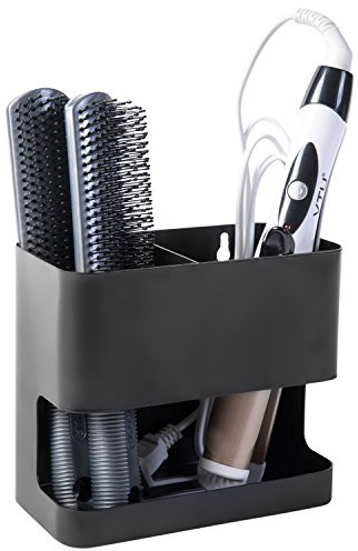 MyGift Hair Tools Organizer with 2 Slots, Black Metal Curling Iron Holder, Wall Mounted Salon Hair Accessories Organizer, Blow Dryer, Straightener and Hair Brush Holder, Hot Tools Organizer