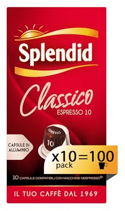 Splendid - Capsule Caffè Espresso Classico - 100 Capsule in Alluminio - 10 pacchetti da 10 - Intensità 10 - Compatibili con Macchine Nespresso®* original