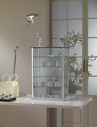 Kleine Aufsatzvitrine Glas T 25 x B 40 x H 60 cm - graue Tischvitrine Alu abschließbar - schmale Glasvitrine ideal für Ausstellungen oder Messen - LED-Beleuchtung