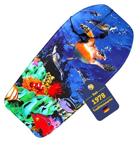 BEST SPORTING Bodyboard Kinder – Leichtes Surfbrett für Strand, Meer & Schwimmbad | 92 x 46 x 5 cm | In verschiedenen Designs | Inkl. Leash für sicheren Halt (Schildkröte)
