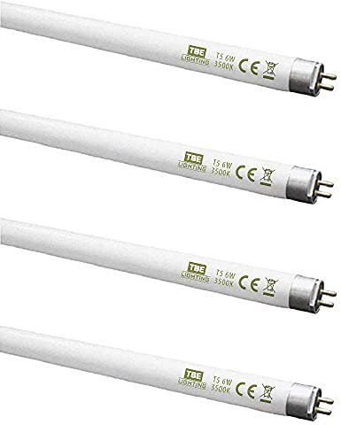TBE Lighting T5 6w Fluorescent Tube Lamps 225mm - CFL Bulbs - G5 2-Pin Base Fittings - T5 High Efficiency Lamps, Cool White 3500K (4-Pack)