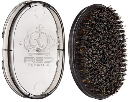 Red by Kiss Premium Pocket Wave Bow Wow Curved Palm Brush – Boar Bristles for 360 Waves, Curved Design for Precision Control, Ideal for Coarse, Curly, Short Hair & Fades (Medium)