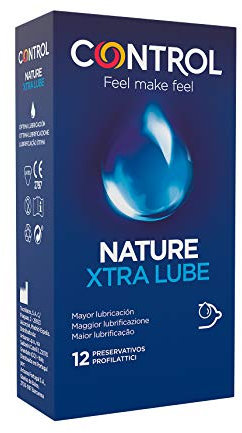 Control Preservativos Nature Xtra Lube. Caja de 12 Condones, Mayor Lubricación, Gama Placer Natural, Sexo Seguro. Disfruta de unos Preservativos con Ajuste Perfecto para una Relación Segura.