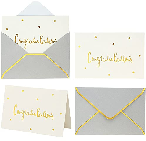 Winoo Design Goldfarbene und weiße Glückwunschkarten mit Umschlägen, für alle Anlässe, 10,2 x 15,2 cm, für Brautparty, Abschlussfeier, neues Zuhause, Verlobung, Glückwunschkarte