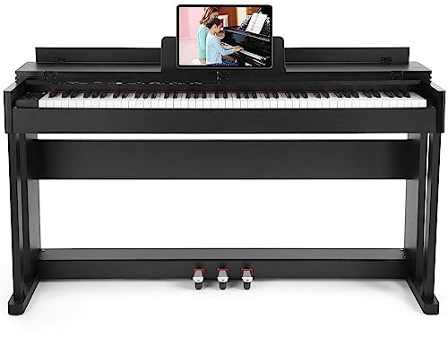 MUSTAR Digital Piano 88 Weighted Keys Hammer Action, Full Size 88 Keys Piano Keyboard Weighted White Electric Piano with Furniture Stand, 3 Pedal Systems, Dual Stereo Speakers