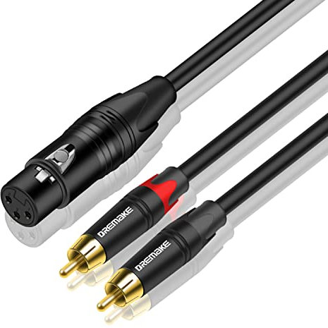 DREMAKE Dual RCA Male to XLR Female Audio Unbalanced Cable 6FT, Female XLR 3-Pin to Double RCA Male Plug Y Splitter Patch Cord, XLR Female to Dual RCA Stereo Adapter Mic Cable
