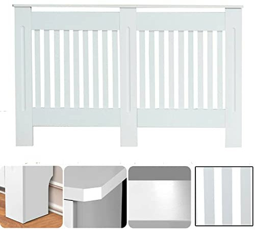 Radiator Cover 59.84*7.48*31.89 inch White Radiator Cover Large Slats, Grill, Wood Top Shelf White Radiator Cover - 152cm Wide White Painted MDF Cabinet for Living Room, Hallway, Office, etc