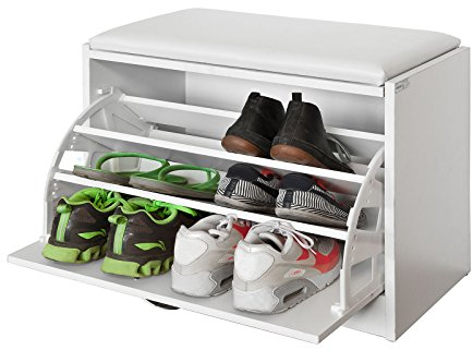 SoBuy Banco Zapatero Entrada Recibidor con Asiento - Puff Almacenaje Estrecho para Dormitorio y Recibidor - Banco Zapatero Blanco para Espacios Reducidos, 60x30x45cm, Soporta 120kg - FSR16-W