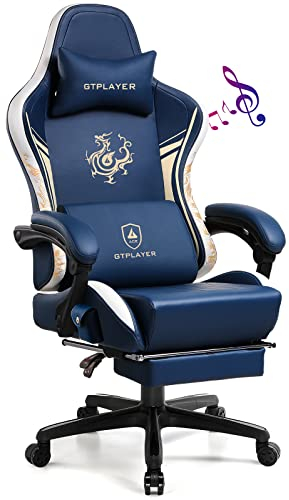 GTPLAYER Gaming Chair with Bluetooth Speakers and Footrest, Ergonomic Computer Chair Heavy Duty High Back Lumbar Support Home Office Chair (Blue)