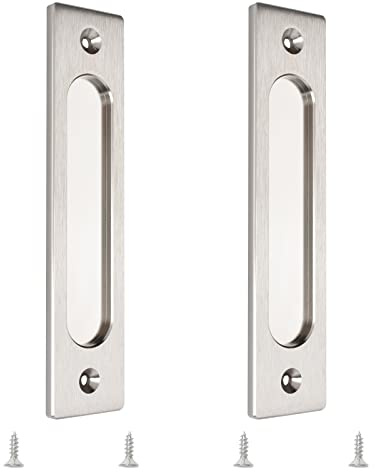 MOROBOR 180MM Rectangual Recessed Sliding Door Pulls, 2pcs Brushed Steel Flush Pull Aluminum Alloy Closet Door Finger Pulls with Mounting Screws for Sliding Barn Door