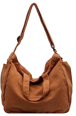 X SIM FITNESSX Unisex Umhängetasche/Schultertasche Leinentasche Tasche Handtasche Canvas Bag Damen Shopper Tasche Fashion Stofftasche für Alltag/Büro/Schule/Reisen (Braun)
