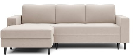Selsey - Ecksofa Nalika in L-Form mit einem Behälter aus cremefarbenem hydrophobem Velours auf der linken Seite