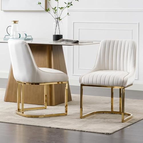 chairus Set med 2 vadderade stolar med sammetsöverdrag för matsal, sovrum, kök, med metallben (beige - 2)