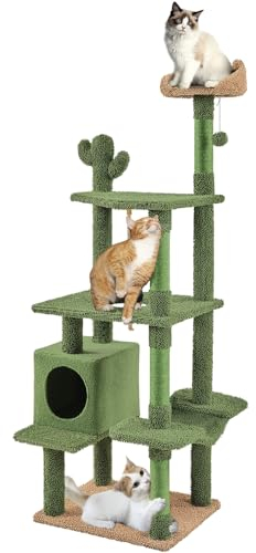 Yaheetech Kaktus Kratzbaum 179 cm, XXL Katzenbaum Katzenkratzbaum groß, Stabil mit Liegemulde Plüsch Sisalseil, deckenhoch Kletterbaum für Katzen Grün-Braun