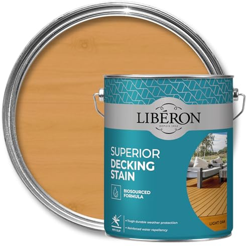 Libéron Superior Decking Stain for Exterior Wood, Light Oak, 5L | Biosourced formula, Durable protection from extreme weather, UV & water resistant, Anti-slip finish