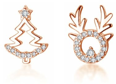 Loutade Silber Weihnachten Ohrringe Damen, 925 Sterling Silber Ohrstecker Schneeflocke, Schneeflocke & Elch Zirkonia Ohrstecker Silber 925, 9mm Süße Silber Knorpel Schlafen Ohrstecker zum Weihnachten