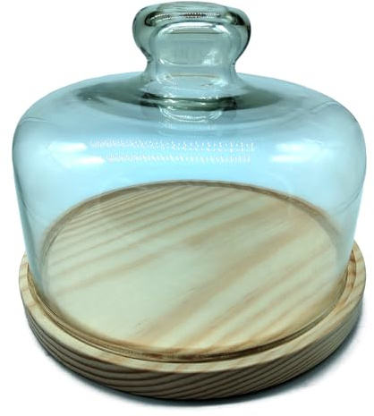 Acan Tradineur - Fromage rond avec couvercle en verre - Base en bois - Idéal pour ranger le fromage, charcuterie ou autres aliments - Ø 19,3 x 15,5 cm