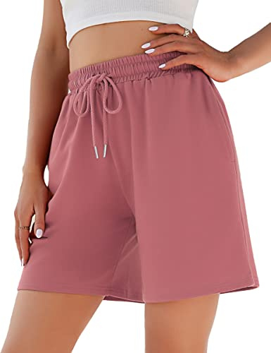 Jezonga Women's Running Shorts Casual Sweat Jogger Sports Lounge High Waist Gym Athletic Tracksuit Loose with Pockets（Dark Pink，XL）