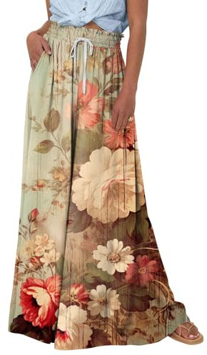 Palazzo Hose Damen High Waist Blumen Bedruckt Haremshose Wide Leg Chiffon Plissee Hose Mit Taschen Tunnelzug Elastische Taille Sommerhose Leicht Stoffhose Casual Weite Hose Frauen Freizeithose