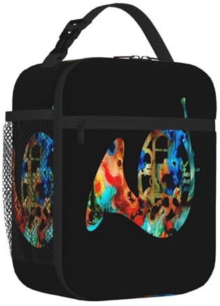 Generic Men Women French Horn Colorful Music Art Tie Dye Lunchbox Reusable Lunch Bags Insulated Lunch Bag Lunch Box Cooler