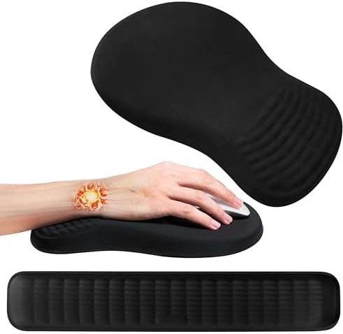 Mekass Ergonomisches Mauspad und Tastatur-Handgelenkauflage-Set, superweicher Memory-Schaum, Schreibtisch-Handgelenkstütze für Computertastatur, rutschfeste Arm-Handballenauflagen Kissen zum Tippen,