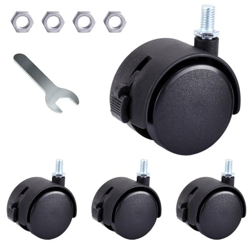 4 PCS Swivel Castors 2 Inch Nylon Caster Wheels with Brake Black Swivel Furniture Caster Wheels with M8 Threaded Stem Nut and Spanner for Furniture Sofa Chair Cabinet