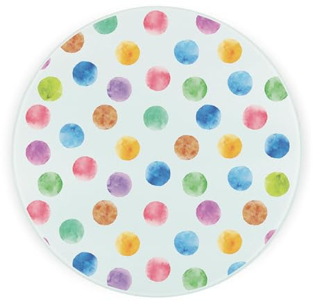 Plan de travail rond en verre à pois multicolores - Idées cadeaux de pendaison de crémaillère - Planche à découper texturée - Pieds antidérapants - 30 x 30 cm