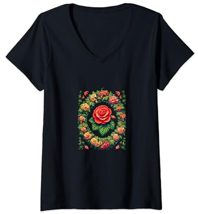 Donna Begonie Illustrazione Begonia Opera d'arte Maglietta con Collo a V