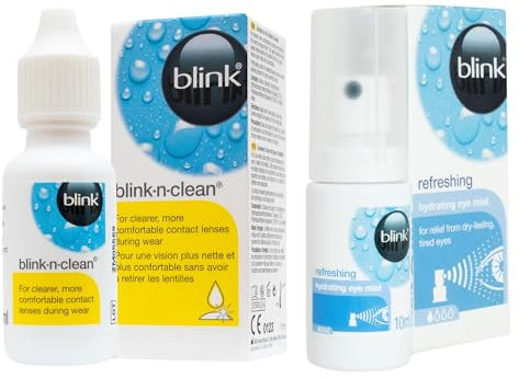 Blink-n-Clean Contact Lens Eye Drops & Blink Dry Eye Spray Multipack, 10ml Eye Drops x1, 10ml Eye Spray x1, Instant Cleaning and Moisturising for Dry Eyes, Hydrating Eye Mist, Lubricating Eye Spray